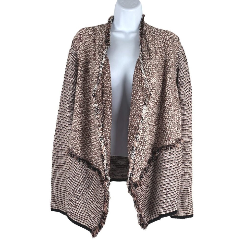 White House Black Market Open Tweed Cardigan XLP Double Fringe CJ-1761
